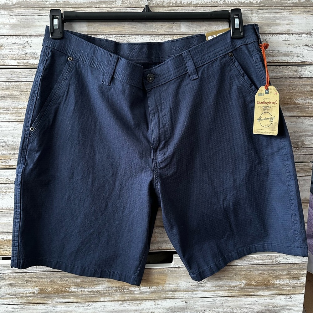 🔵 NWT Weatherproof Vintage Utility Shorts 38W Navy 10” Inseam Stretch